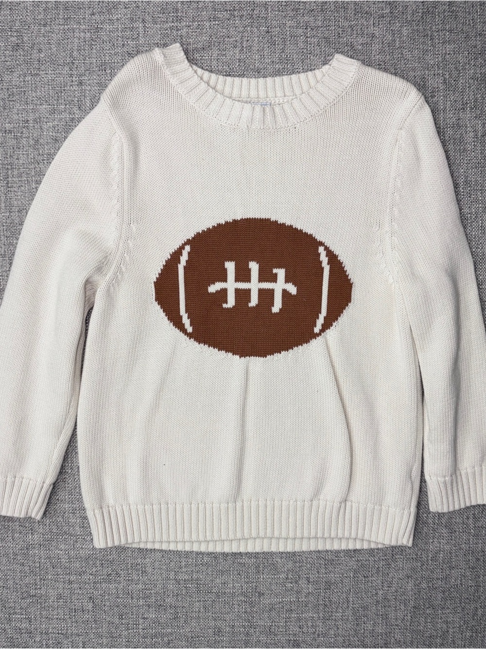 Little English Cream Crewneck Sweater with Brown Football Graphic